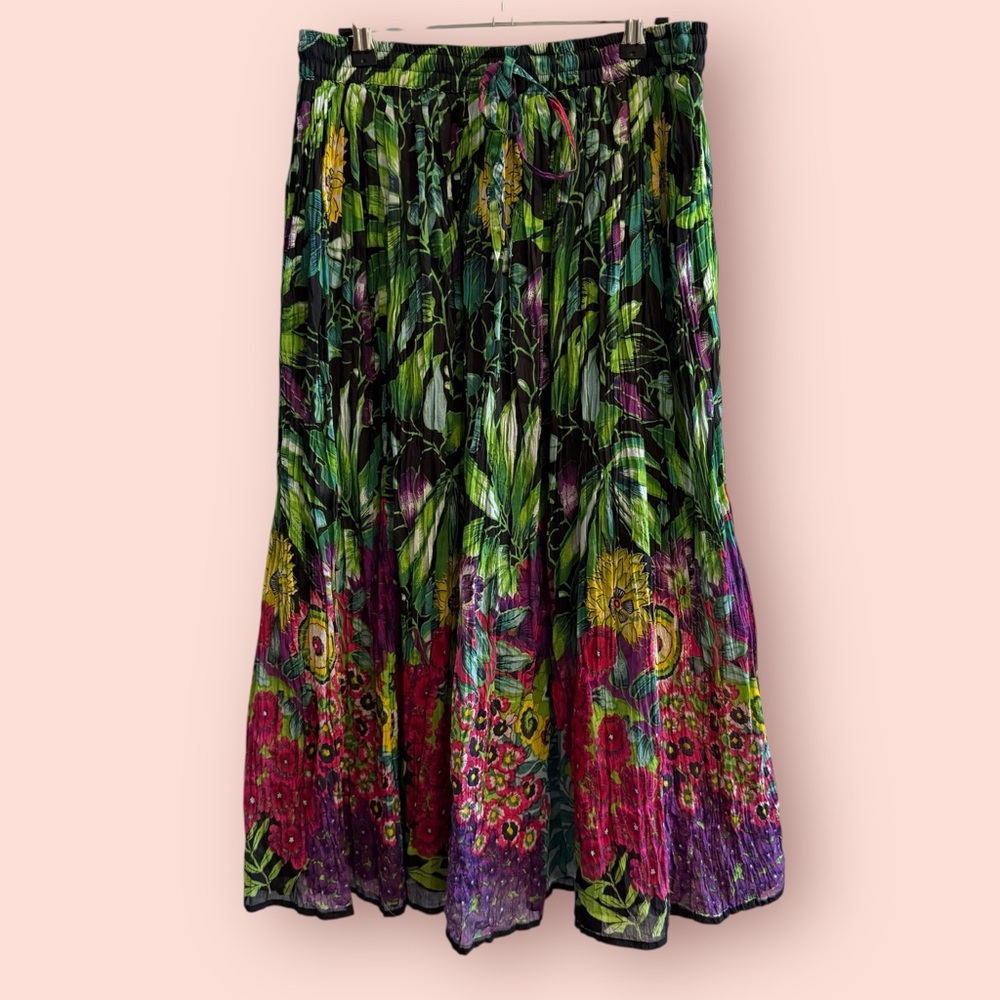 Vintage Take Two Clothing Co Floral Crinkle Midi / Maxi Skirt Cottagecore Boho